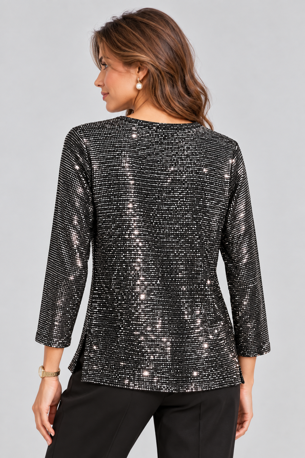 Silver Lexi Sparkle Three Quarter Top