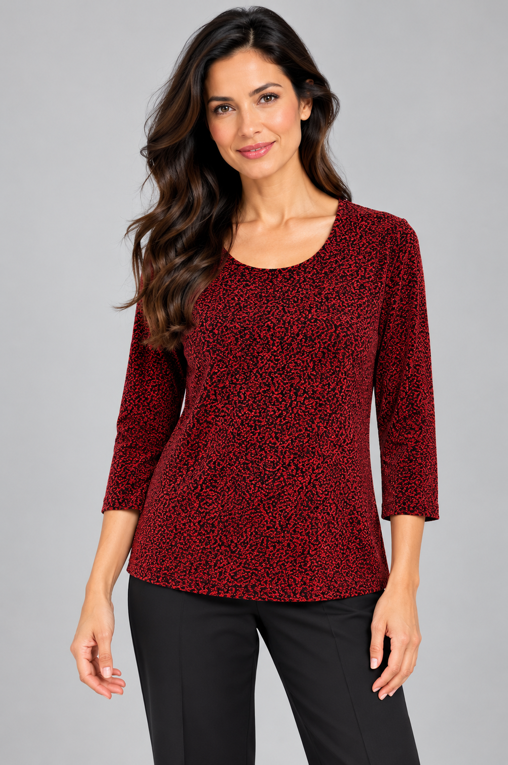 Red Nerys Three- Quarter Sleeve Top