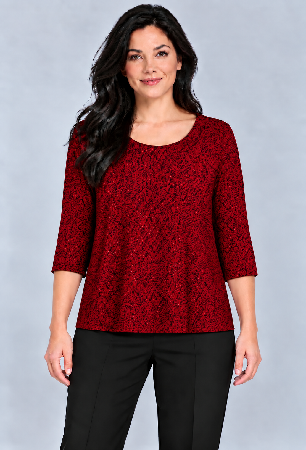 Red Nerys Three- Quarter Sleeve Top