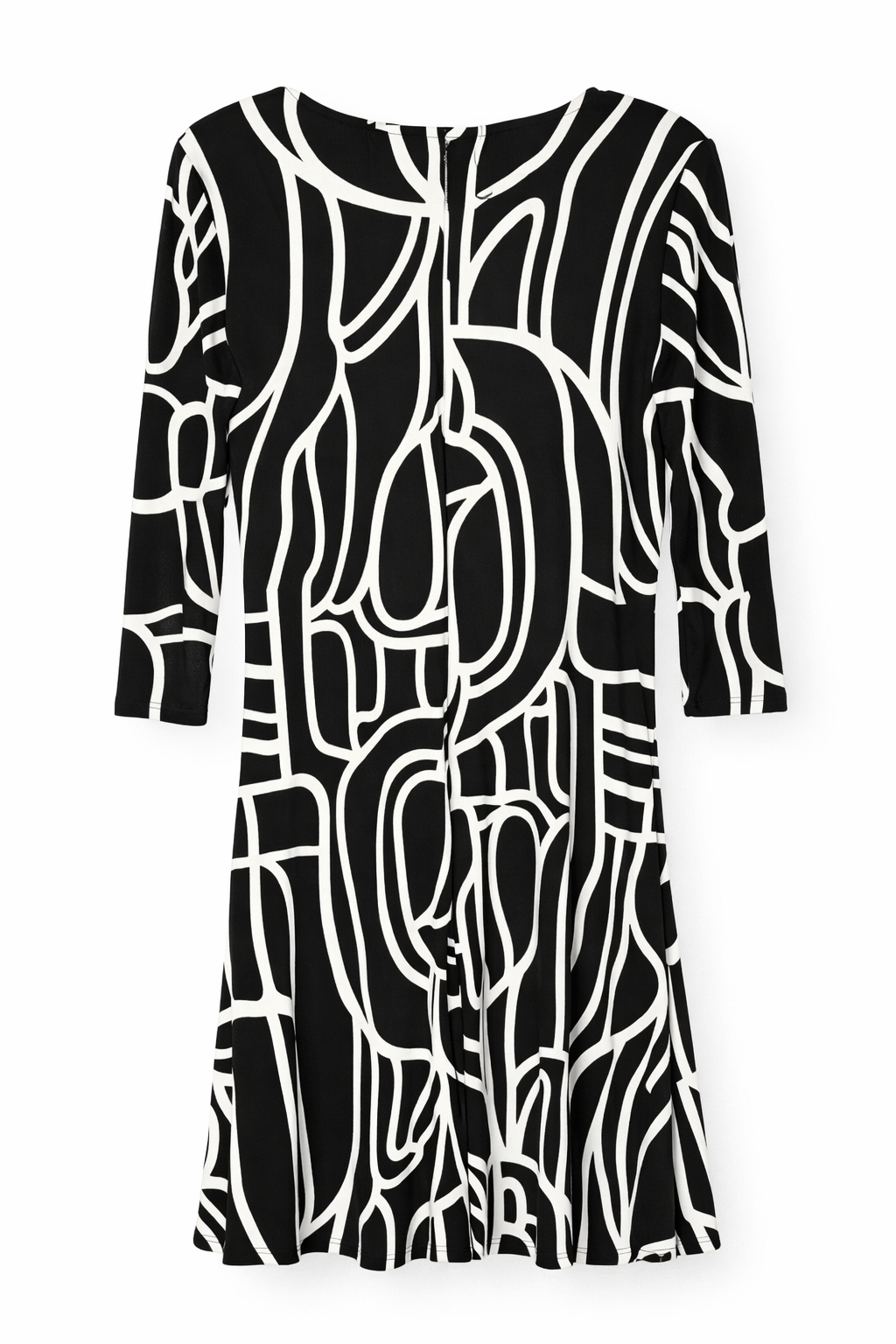 Black and Cream Print Gloria Fit and Flare Dress