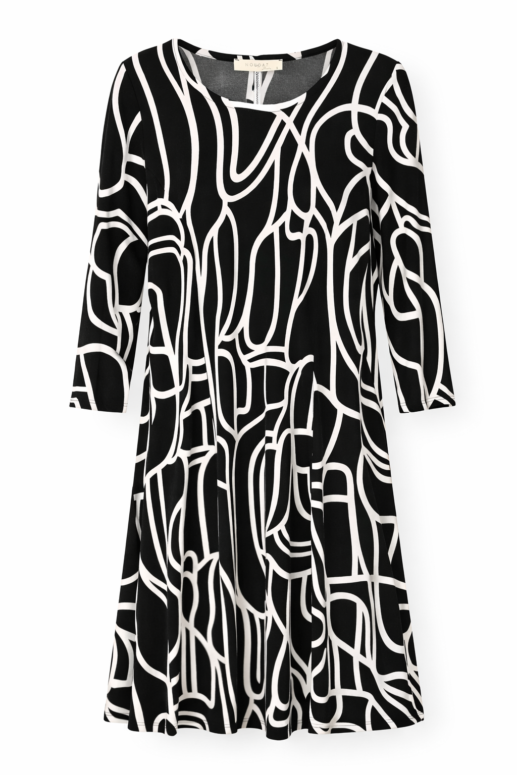 Black and Cream Print Gloria Fit and Flare Dress
