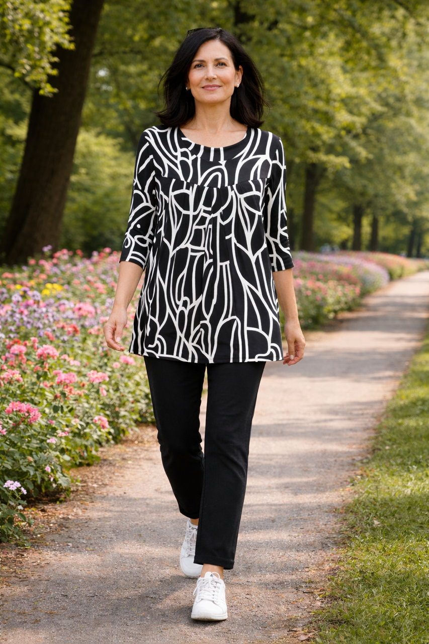 Black and Cream Print Gloria Long Sleeve Tunic