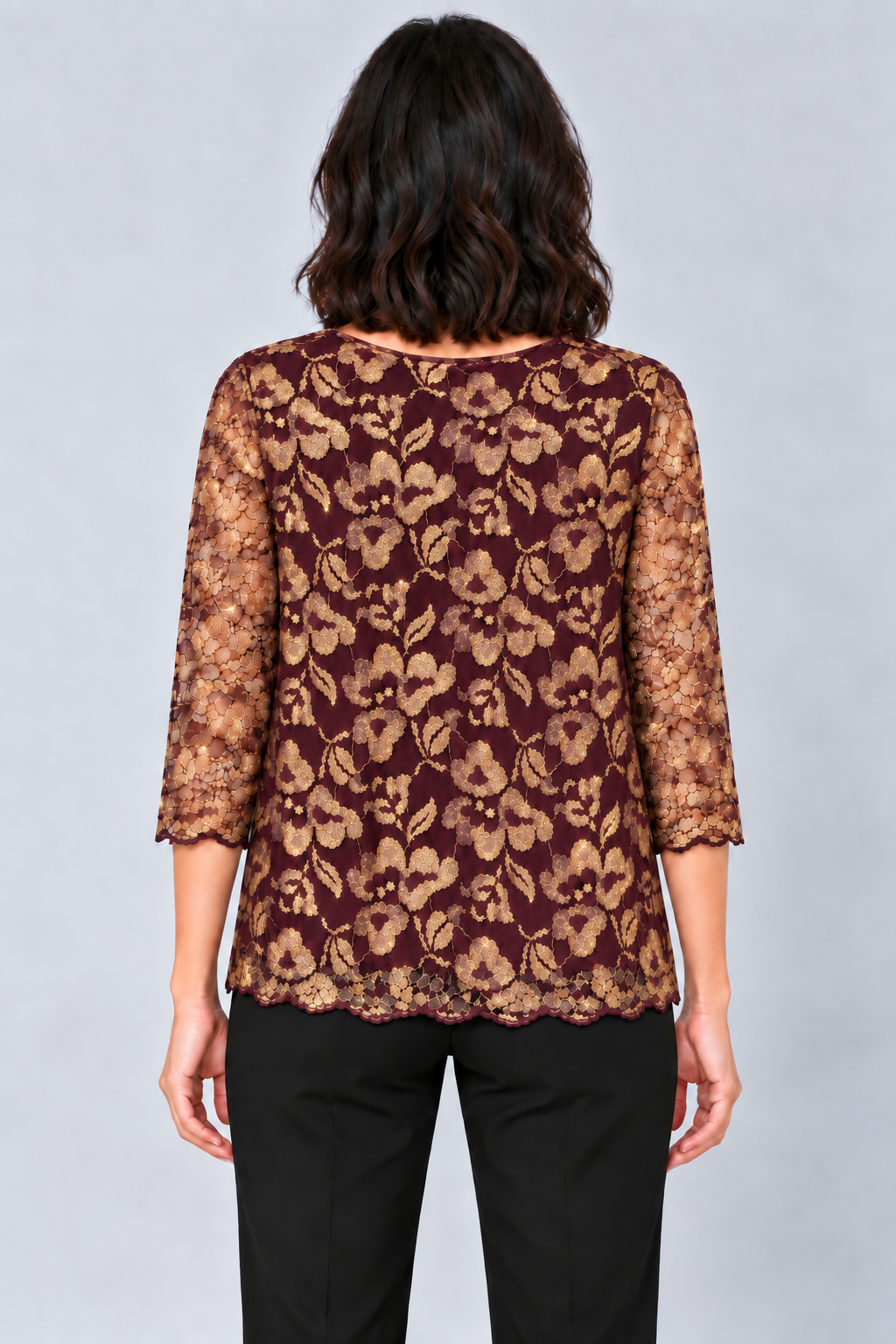 Plum Ruby Mesh Three- Quarter Top