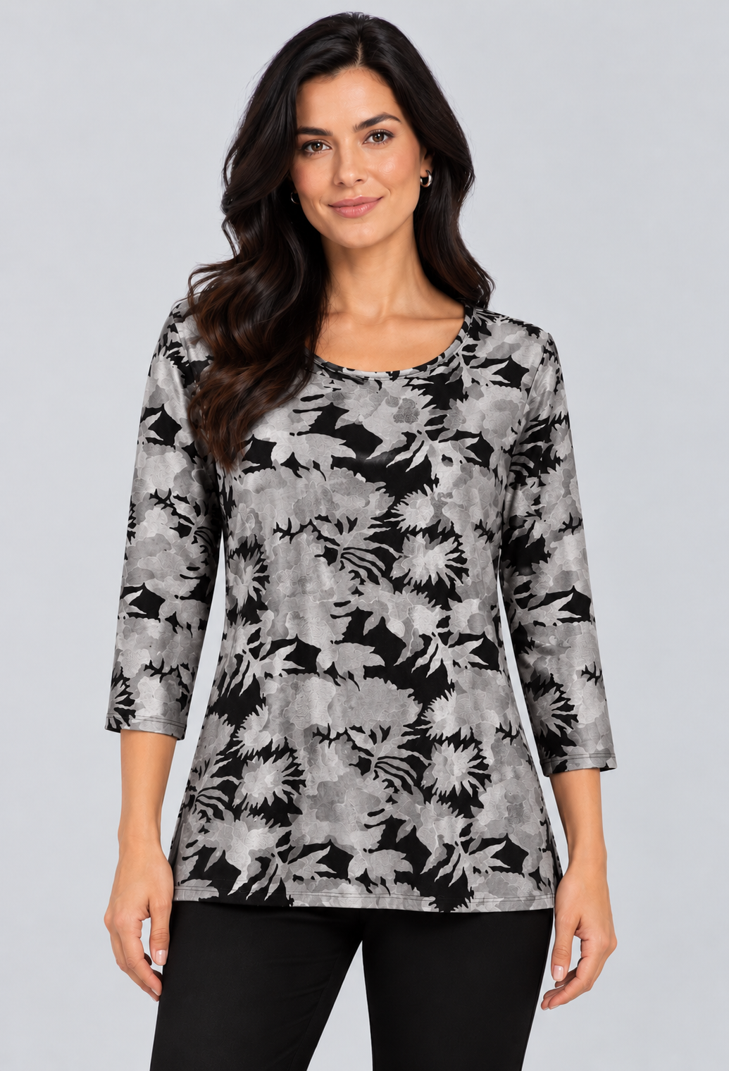 Silver Zara Velvet Three- Quarter Sleeve Top