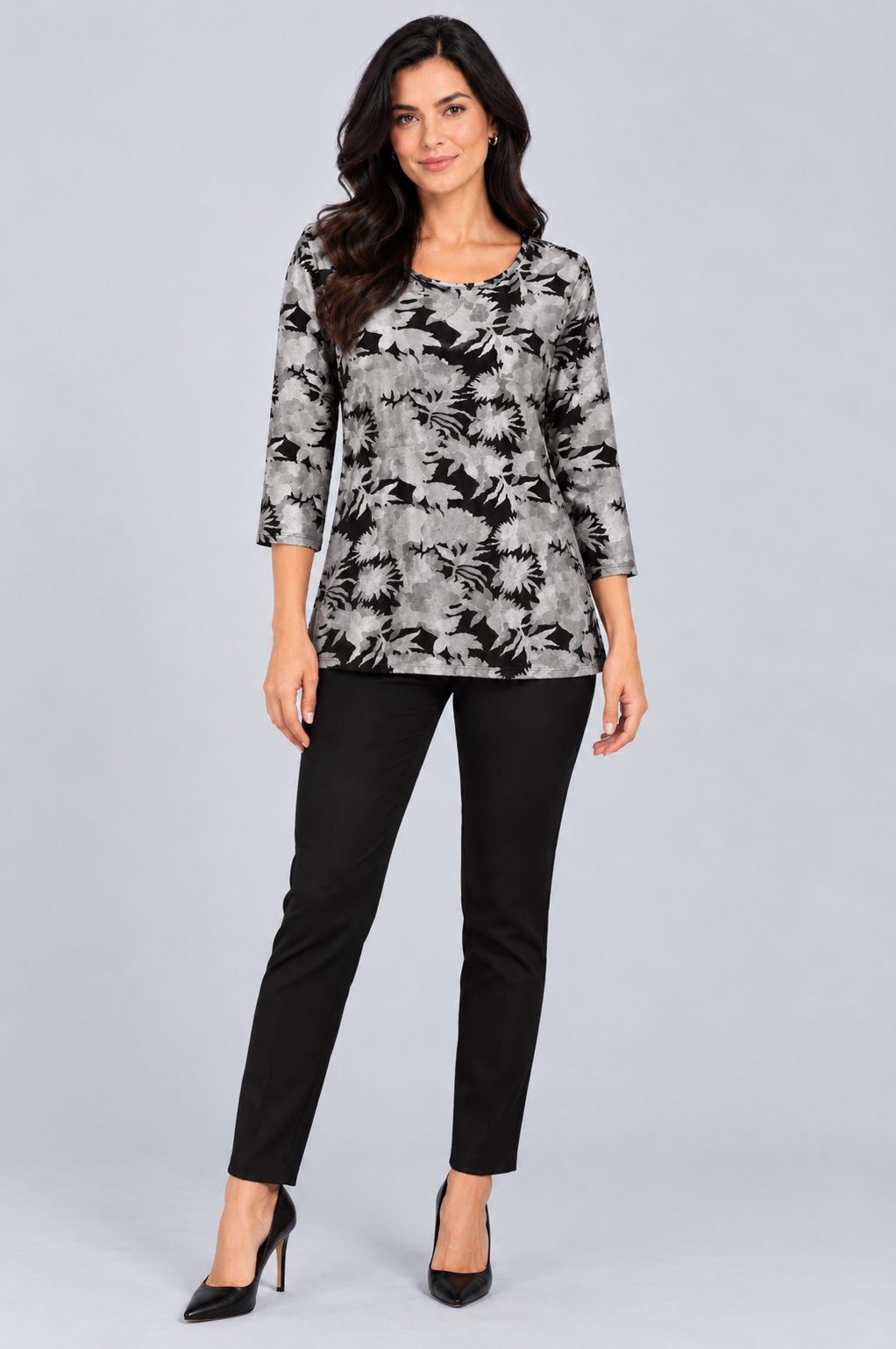 Silver Zara Velvet Three- Quarter Sleeve Top