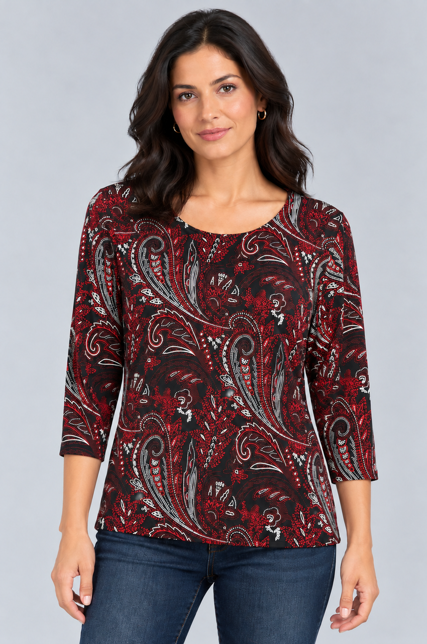Black Red Orla Three Quarter Top